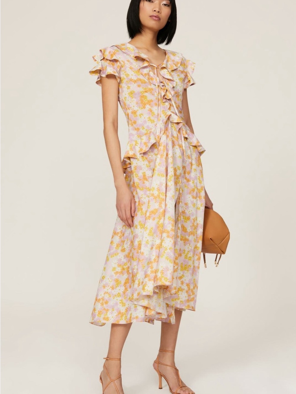 Ruffle-Trim Floral Ruffle Ribbon Midi Dress~Sz 2-4~$786~